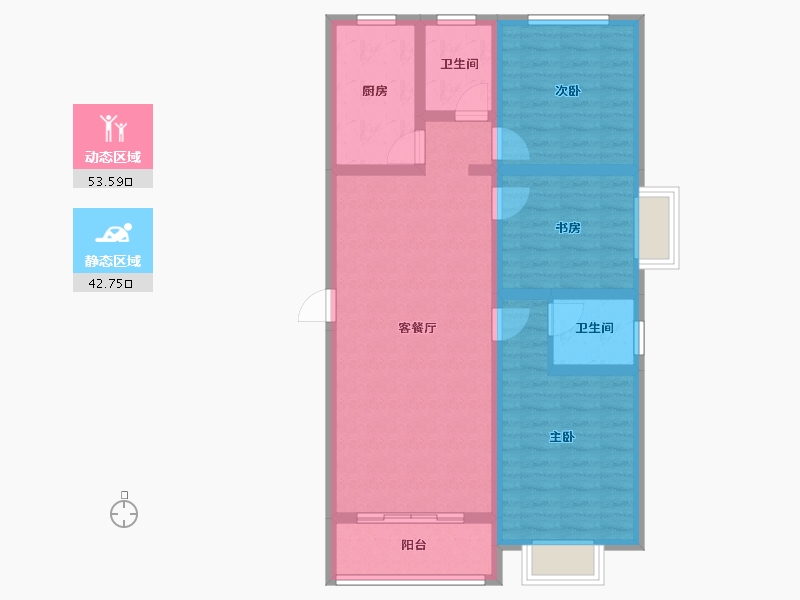 陕西省-咸阳市-滨河星城-85.37-户型库-动静分区