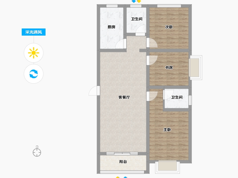 陕西省-咸阳市-滨河星城-85.37-户型库-采光通风