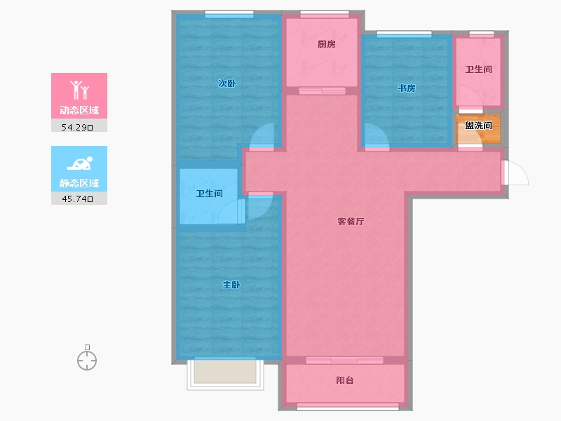 陕西省-咸阳市-滨河星城-90.05-户型库-动静分区