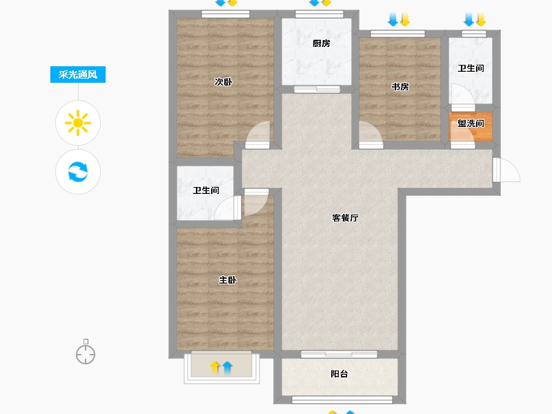 陕西省-咸阳市-滨河星城-90.05-户型库-采光通风