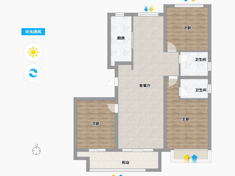 山东省-菏泽市-宏跃公园里-93.60-户型库-采光通风