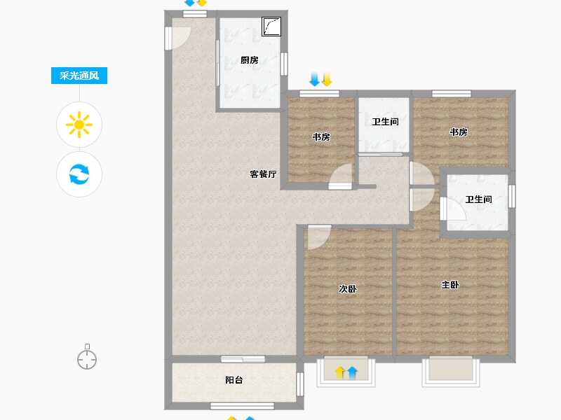 山东省-菏泽市-菏泽碧桂园-112.00-户型库-采光通风