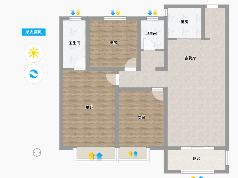 山东省-菏泽市-洪盛锦绣城-100.16-户型库-采光通风