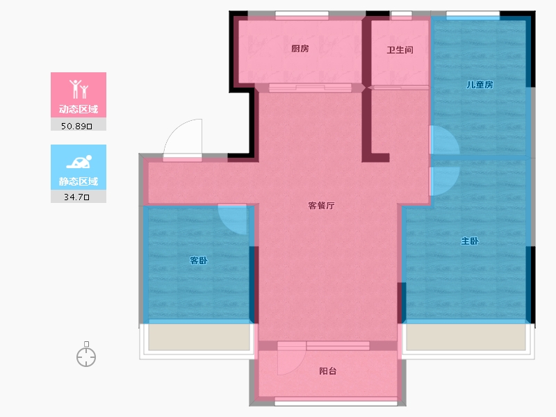 辽宁省-朝阳市-碧桂园凌云府-76.32-户型库-动静分区