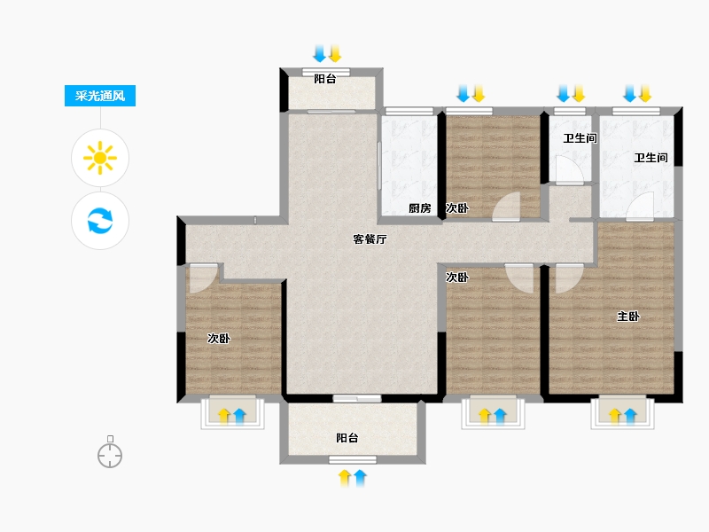 河南省-驻马店市-鹏宇迎宾府-129.17-户型库-采光通风