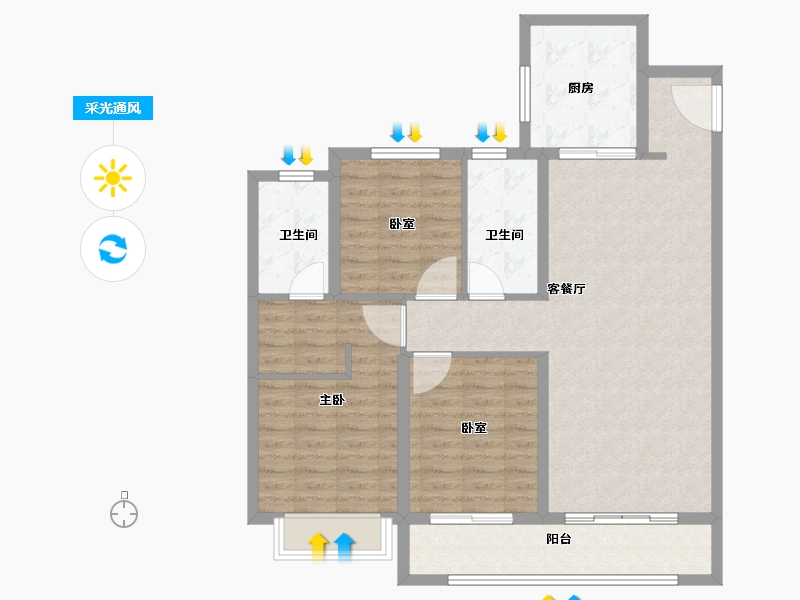 陕西省-咸阳市-融创御河宸院-98.40-户型库-采光通风