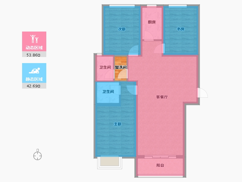 陕西省-咸阳市-滨河星城-88.30-户型库-动静分区