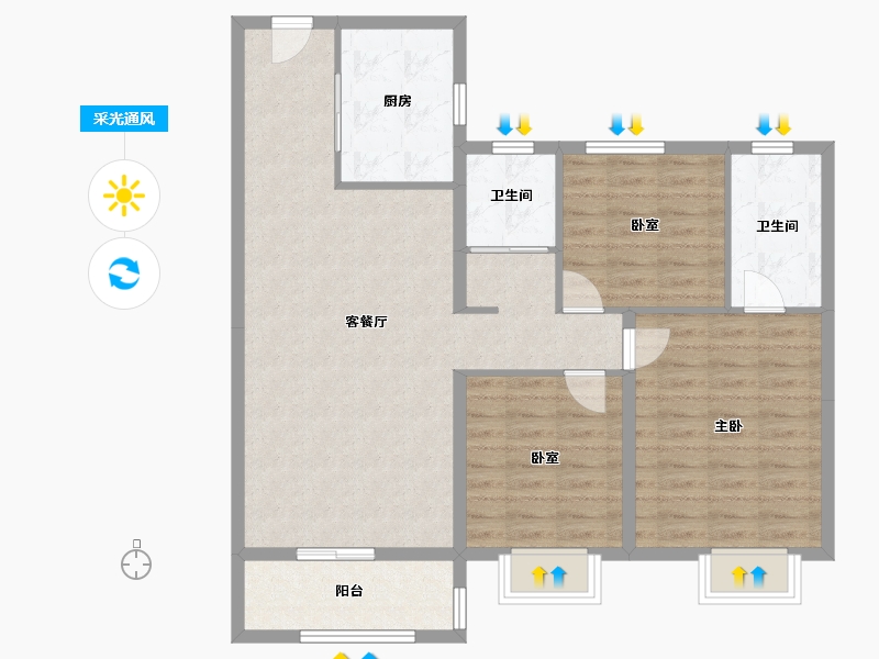 山东省-菏泽市-菏泽碧桂园-96.00-户型库-采光通风