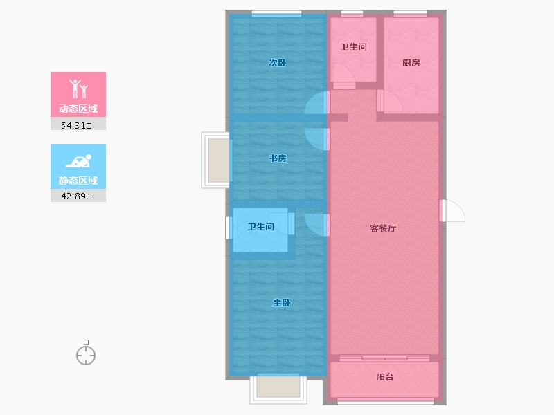 陕西省-咸阳市-滨河星城-86.18-户型库-动静分区