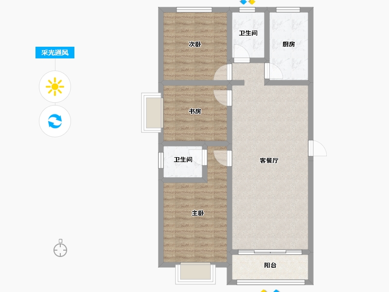 陕西省-咸阳市-滨河星城-86.18-户型库-采光通风