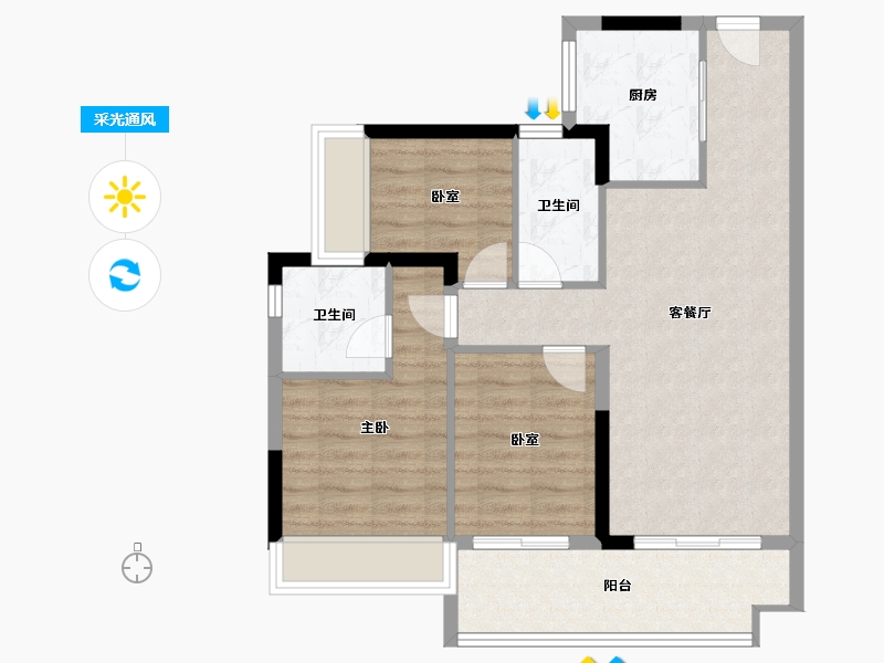 广东省-肇庆市-怀集碧桂园金珑臺-78.87-户型库-采光通风