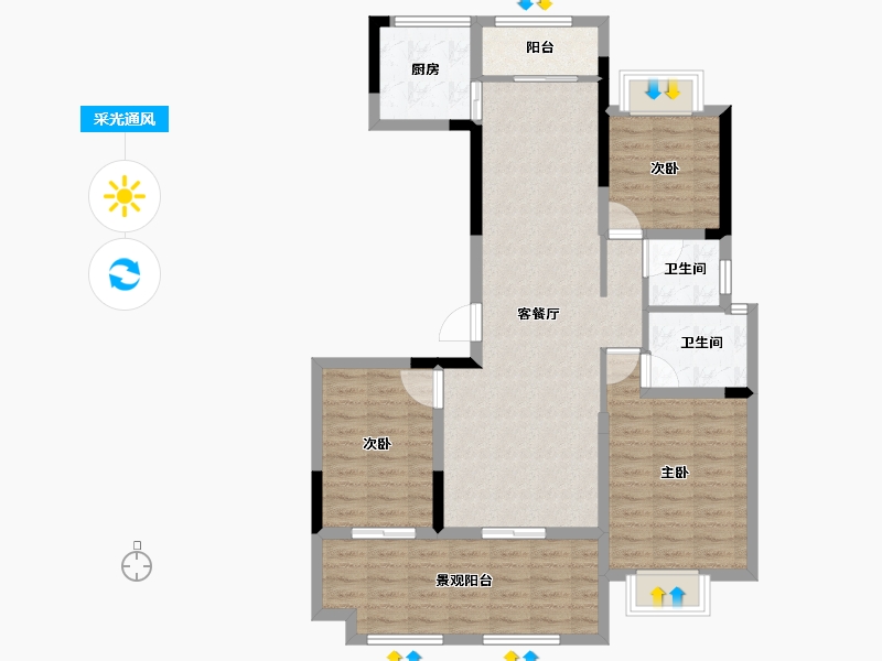 河南省-驻马店市-兴悦悦府-96.90-户型库-采光通风