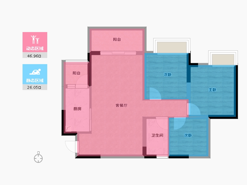 四川省-内江市-邦泰大悦府-64.57-户型库-动静分区