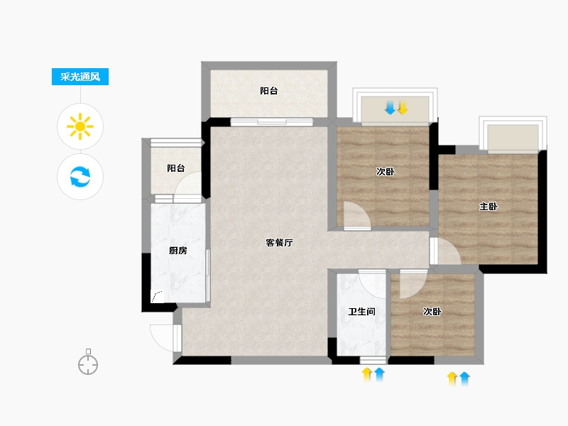 四川省-内江市-邦泰大悦府-64.57-户型库-采光通风