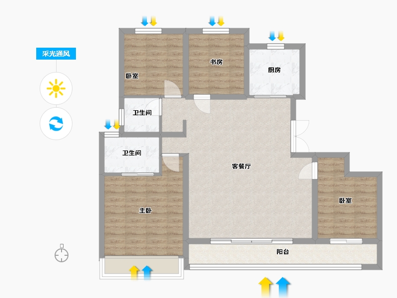 河北省-唐山市-滨湖一号院-114.61-户型库-采光通风