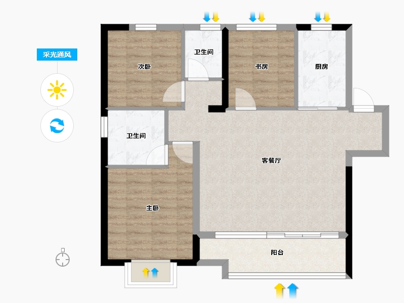 陕西省-咸阳市-绿地新都会-79.04-户型库-采光通风