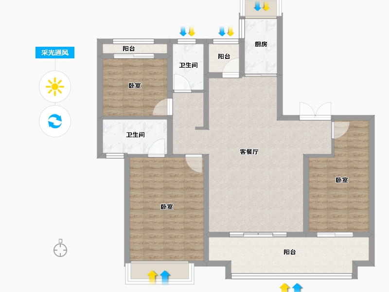 河南省-南阳市-森雷京豫华庭-103.97-户型库-采光通风