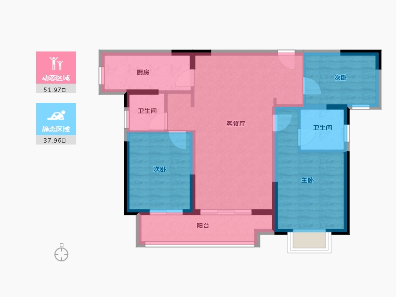 陕西省-咸阳市-鑫苑品悦集-80.12-户型库-动静分区