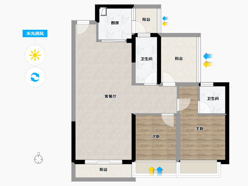 广东省-惠州市-东方铂悦府-74.49-户型库-采光通风