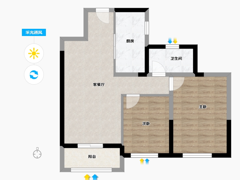 陕西省-咸阳市-绿地新都会-63.41-户型库-采光通风