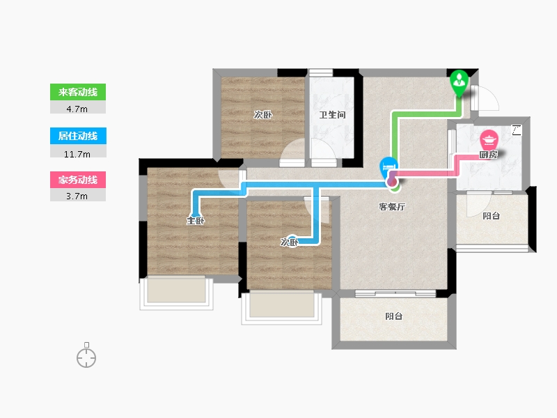 四川省-内江市-邦泰天悦城大学城1号-65.34-户型库-动静线