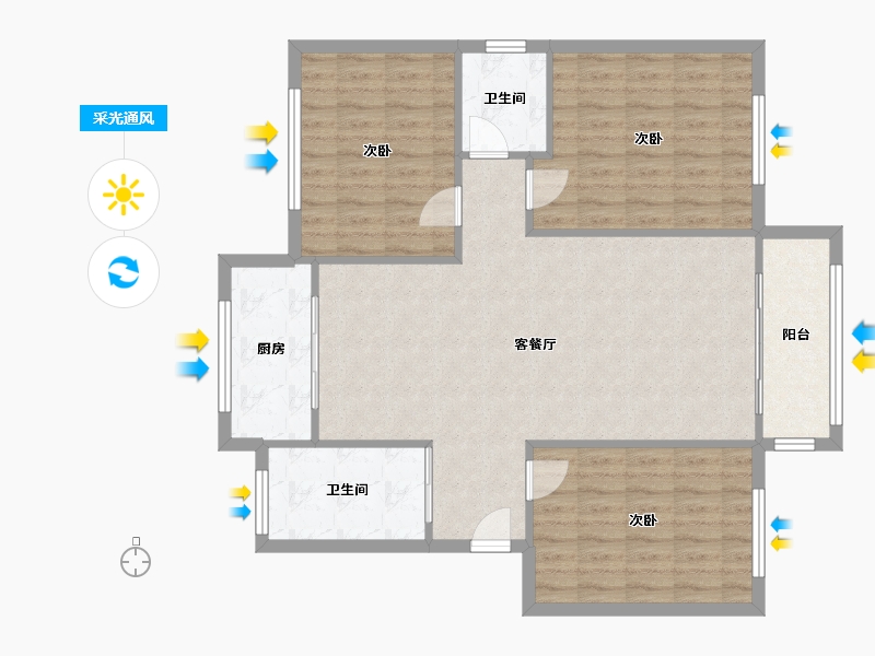 湖北省-武汉市-滨湖社区-105.00-户型库-采光通风