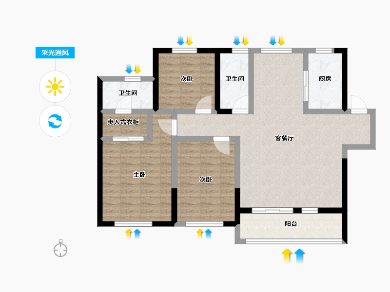 陕西省-咸阳市-绿地新都会-90.13-户型库-采光通风