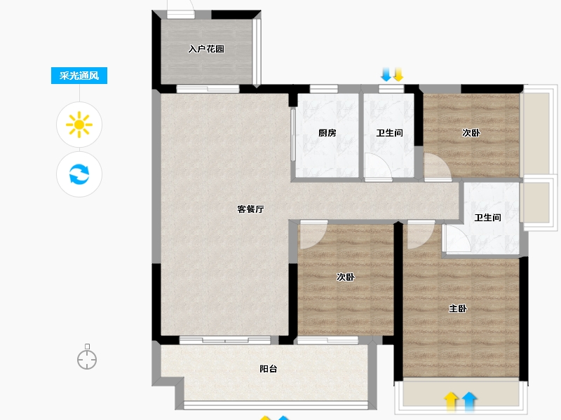 广东省-肇庆市-百盈花园-88.05-户型库-采光通风