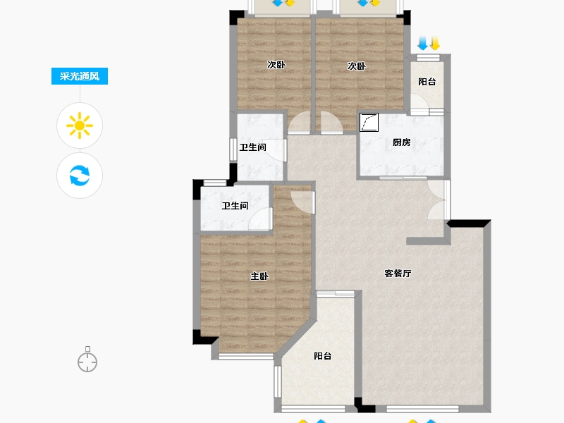 湖北省-武汉市-琴台颖园-107.43-户型库-采光通风