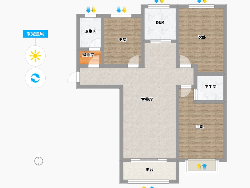 陕西省-咸阳市-滨河星城-89.98-户型库-采光通风