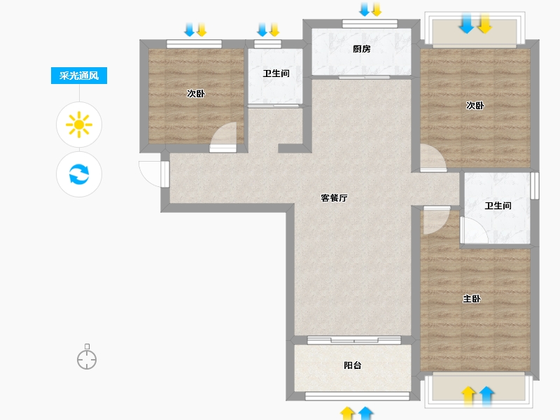 陕西省-西安市-龙发天泉湾-84.05-户型库-采光通风