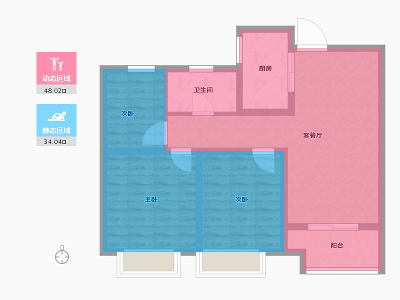 陕西省-咸阳市-绿城咸阳桂语江南-72.80-户型库-动静分区