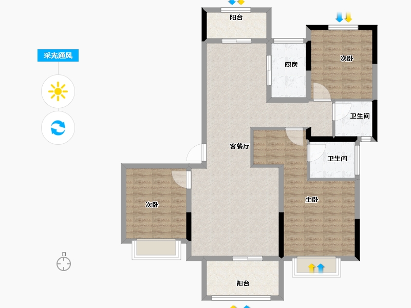 河南省-驻马店市-鹏宇迎宾府-108.66-户型库-采光通风