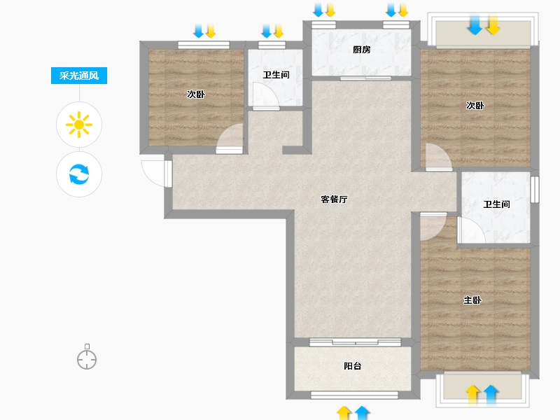 陕西省-西安市-龙发天泉湾-84.13-户型库-采光通风