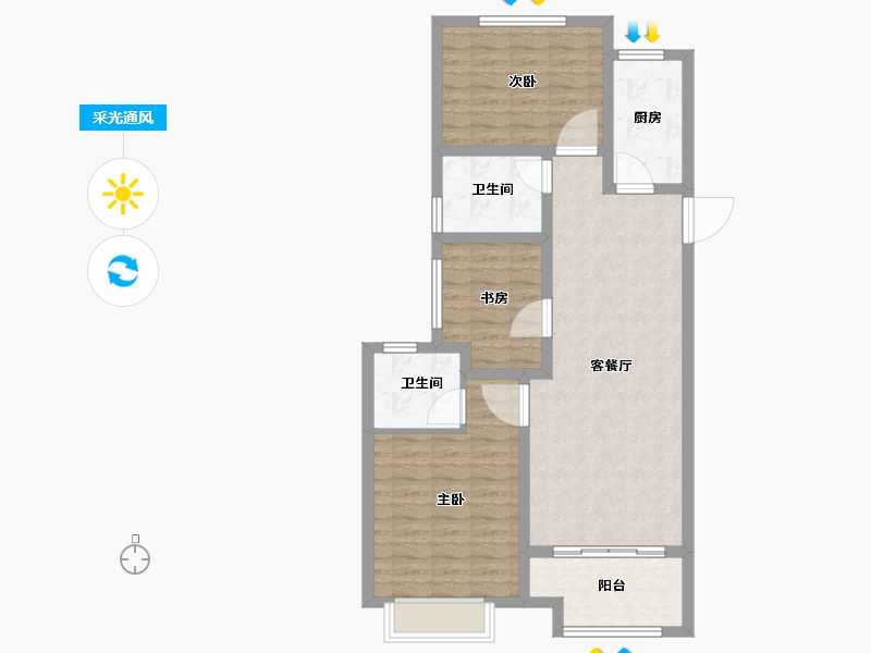 陕西省-咸阳市-绿城咸阳桂语江南-86.40-户型库-采光通风