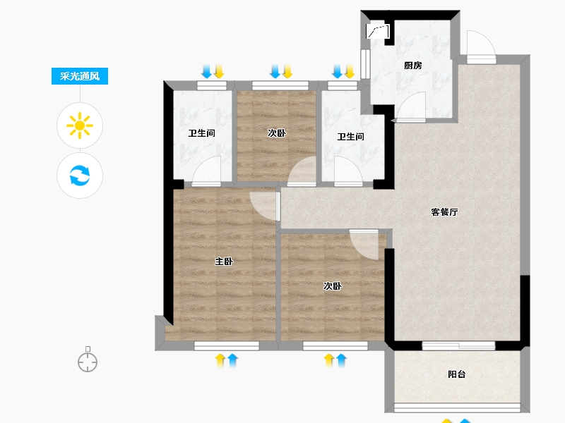 福建省-漳州市-阳光城大唐翡丽印象-69.60-户型库-采光通风