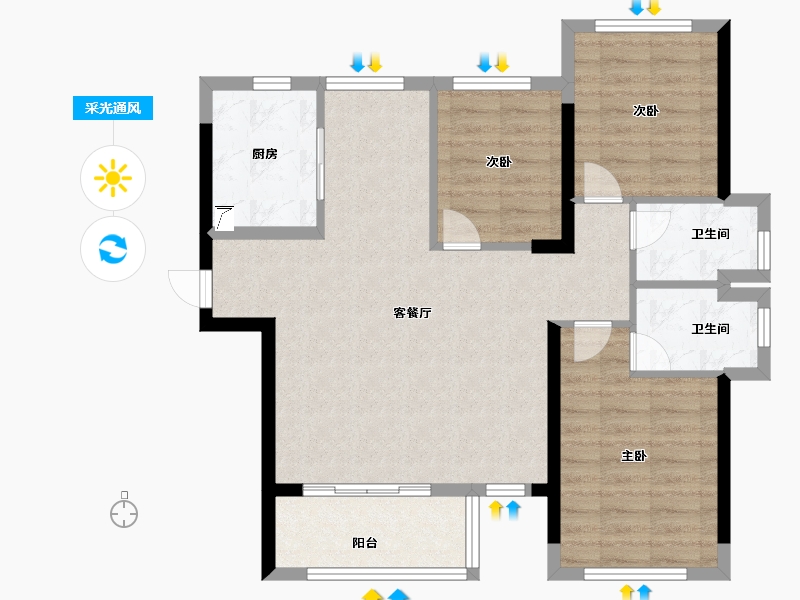 福建省-漳州市-阳光城大唐翡丽印象-84.00-户型库-采光通风