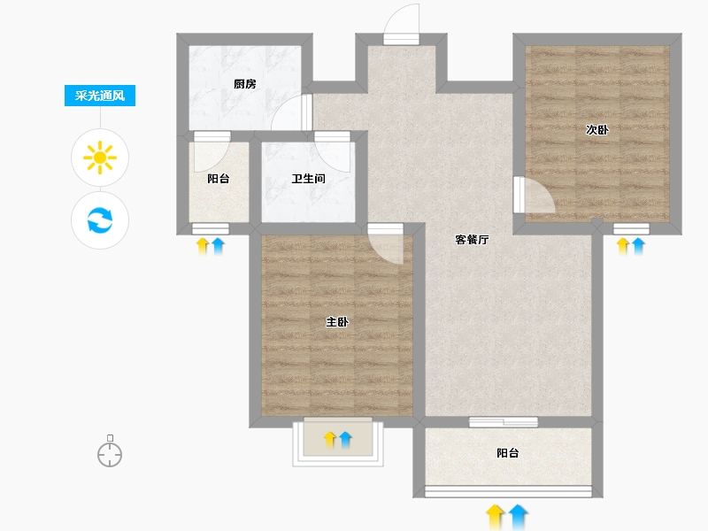 陕西省-咸阳市-颐和名居-68.27-户型库-采光通风