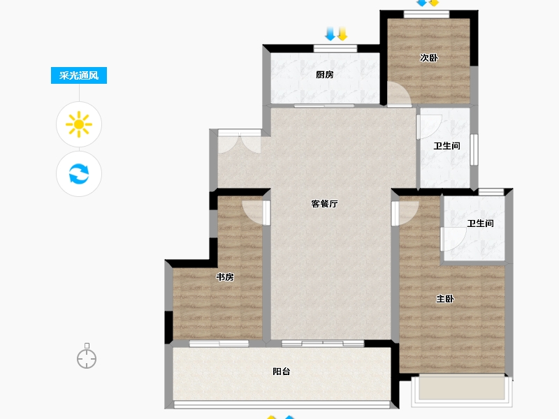 江苏省-镇江市-美的·君兰悦-95.20-户型库-采光通风