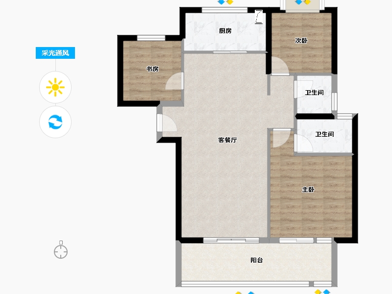 福建省-漳州市-园博壹号院-90.40-户型库-采光通风