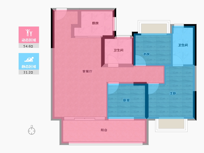 湖北省-襄阳市-宏泰越秀星汇城-76.00-户型库-动静分区