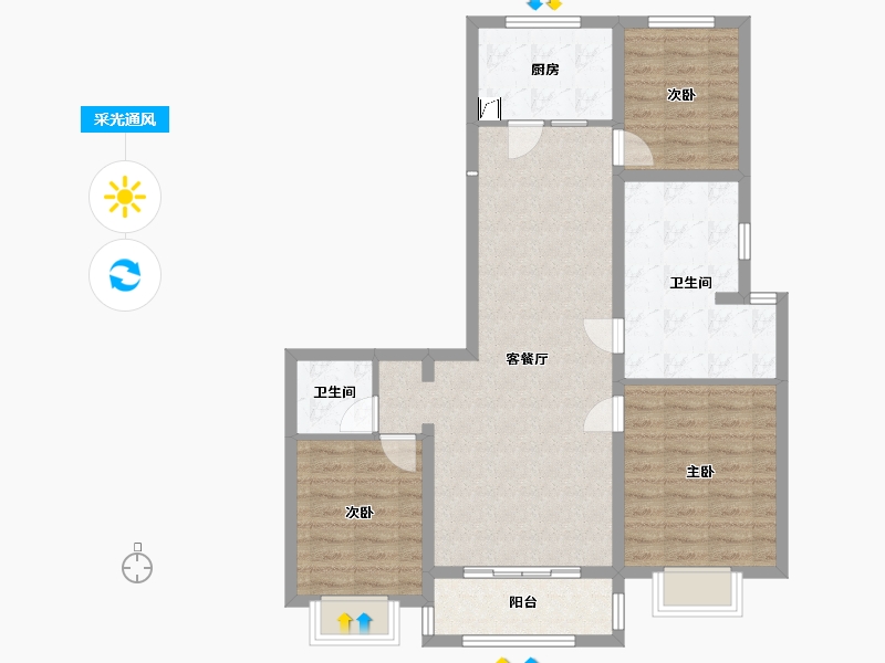 山西省-临汾市-蓝山国际二期-93.81-户型库-采光通风