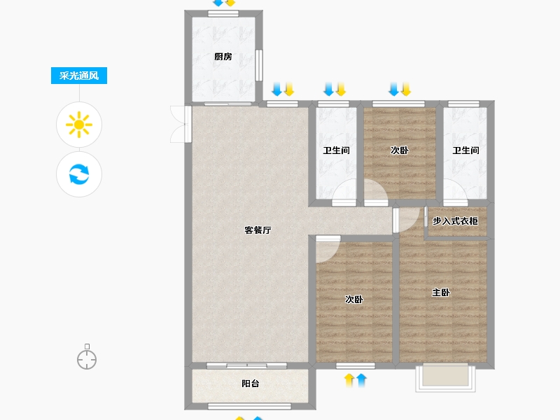 内蒙古自治区-乌兰察布市-东方·壹号院-108.01-户型库-采光通风