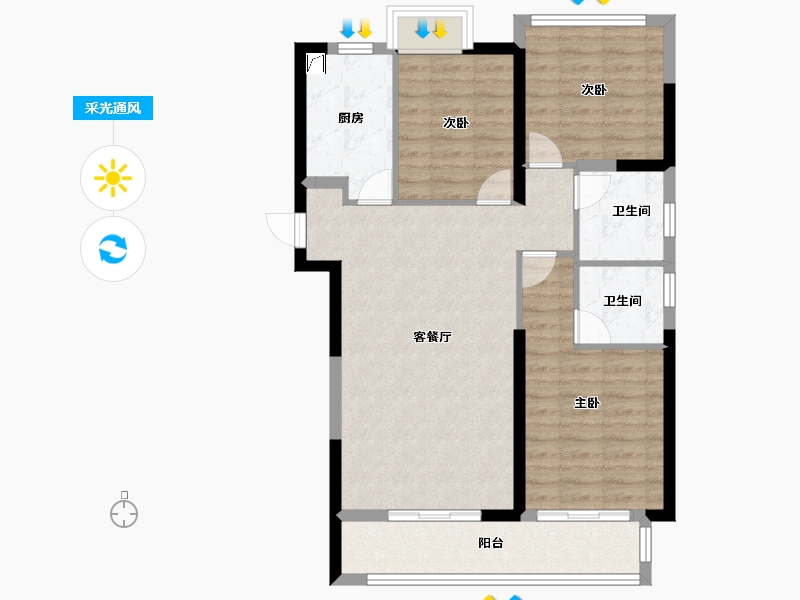 福建省-漳州市-保利世茂璀璨滨江-85.60-户型库-采光通风