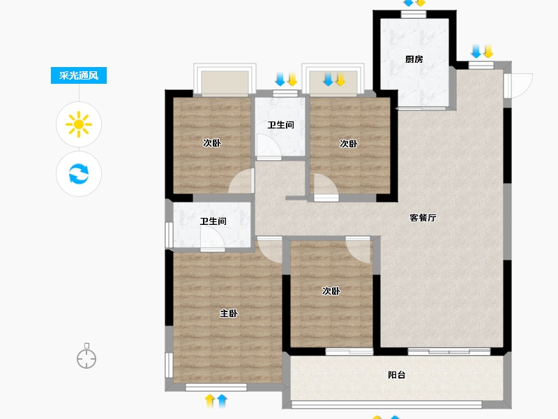 福建省-漳州市-保利世茂璀璨滨江-101.59-户型库-采光通风