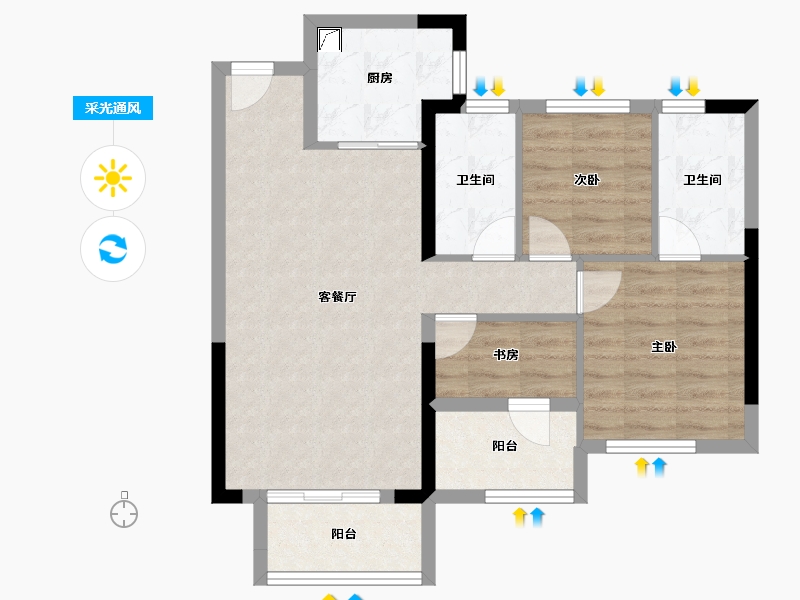 福建省-漳州市-中梁远洋星海天宸-70.40-户型库-采光通风