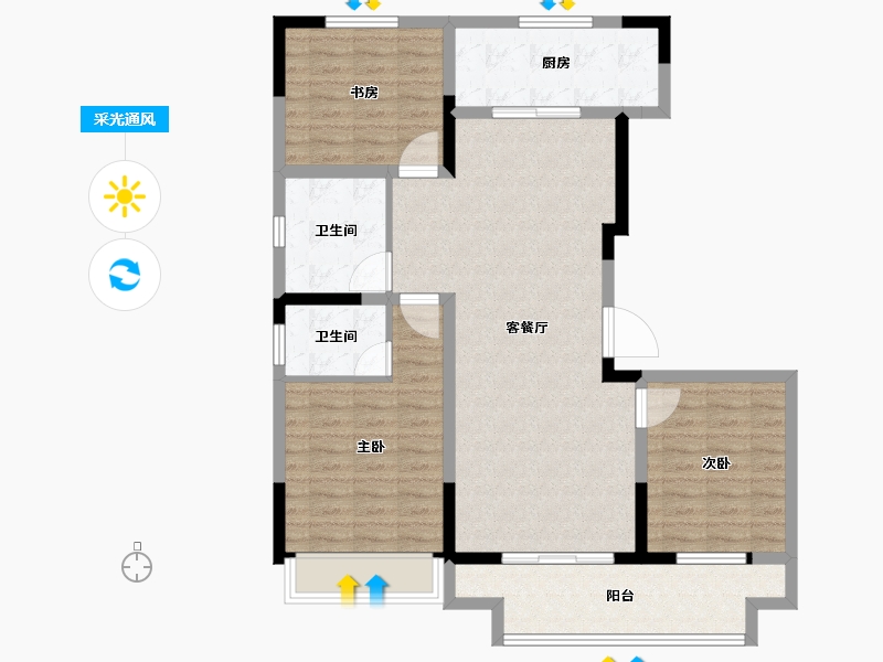 河南省-南阳市-方城中基海棠湾-100.80-户型库-采光通风