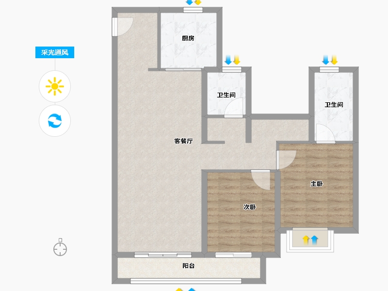 陕西省-咸阳市-龙湖上城-86.00-户型库-采光通风