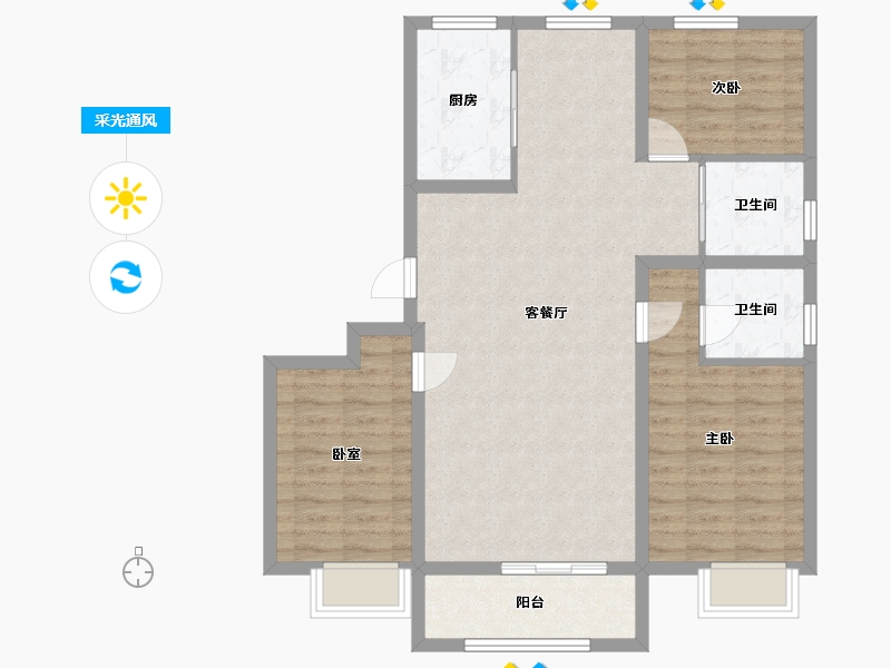 河北省-唐山市-碧桂园·雍华府-103.00-户型库-采光通风