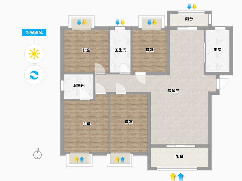 湖北省-咸宁市-始峰悦府-110.84-户型库-采光通风